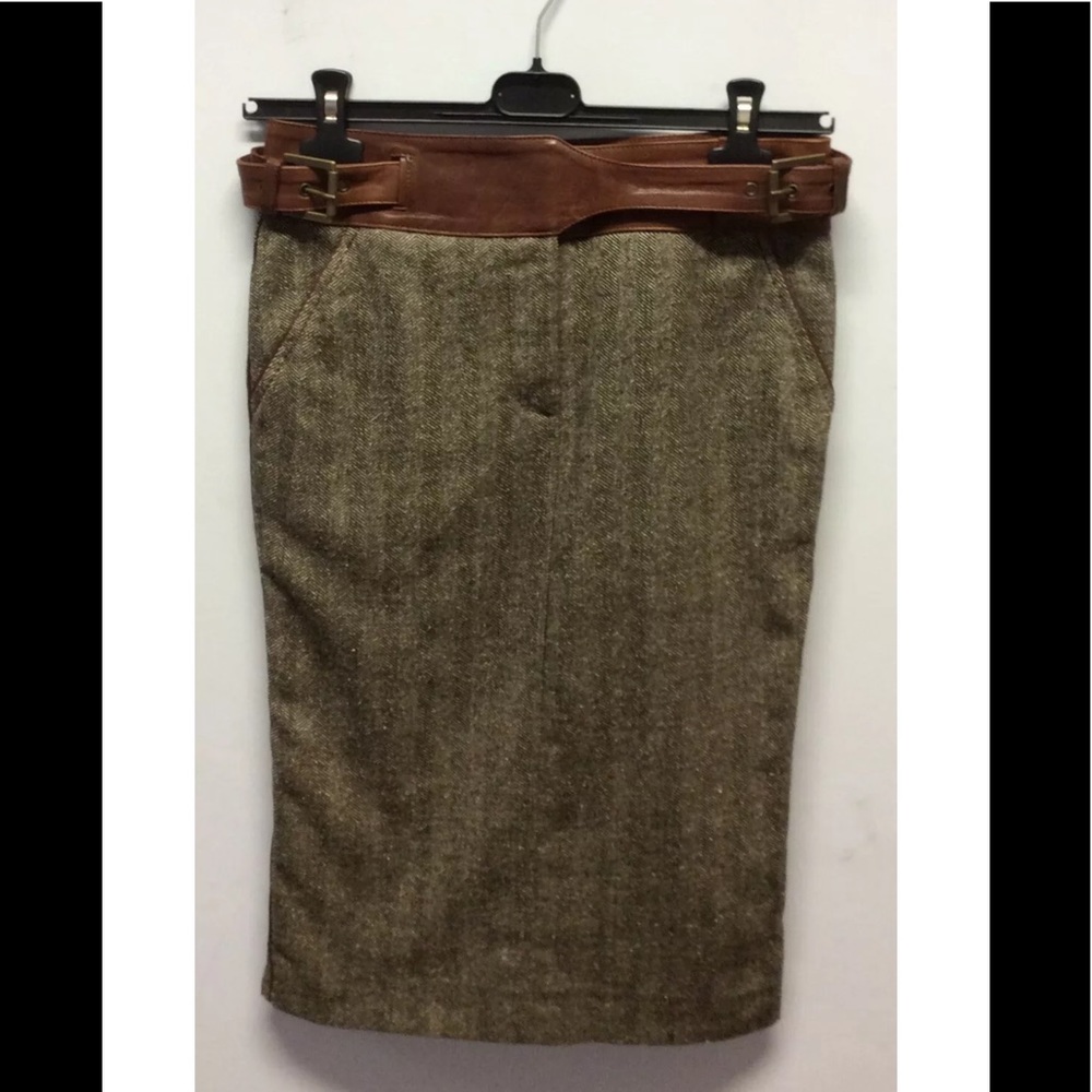 Roberto Cavalli Tweed Leather trim Skirt sz 46